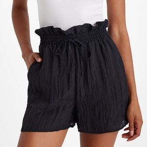 Black Super High Waisted Crinkle Drawstring Paperbag Shorts